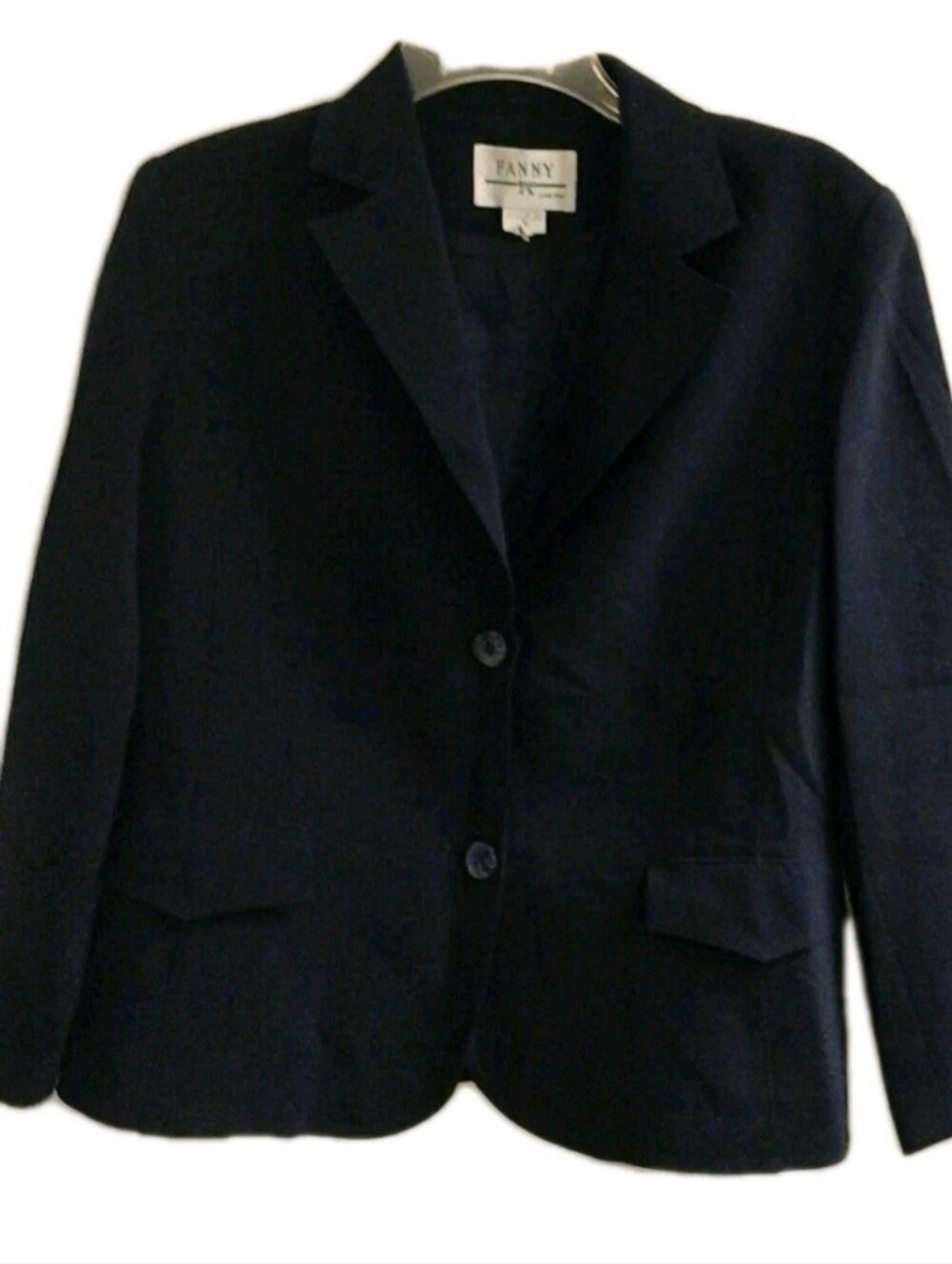 Fanny Blazer, women's size 12, career blue w/silver pinstripe, 2 buttons Vintage